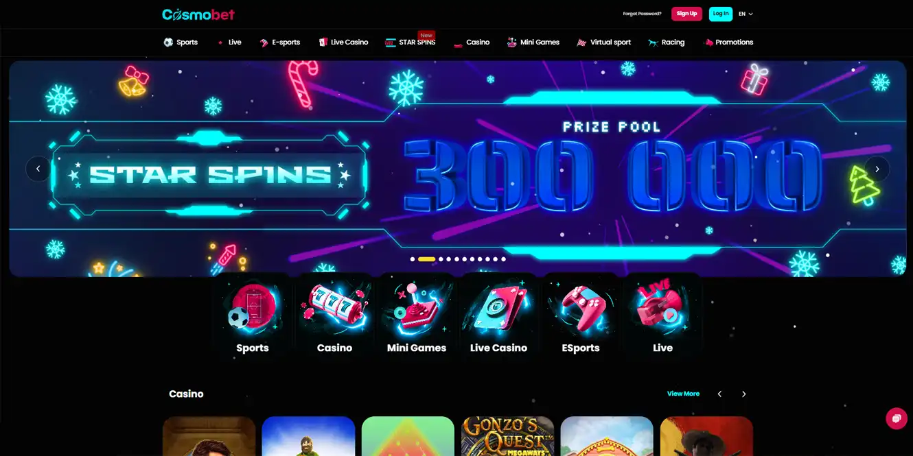 cosmobet home page by casinos club